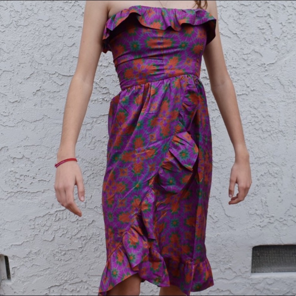 Vintage Handmade Colombian Flower Strapless Dress